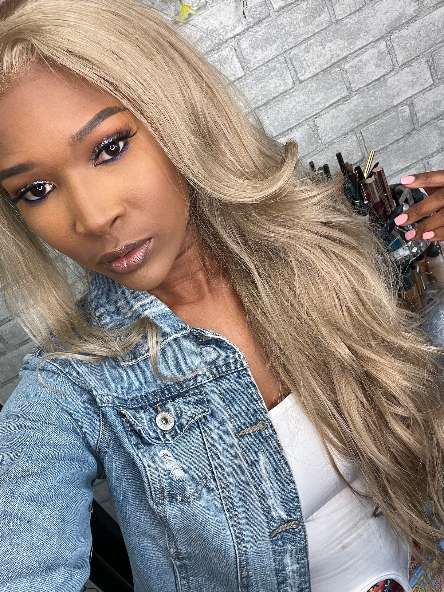 Keke  -26 Inch ash toned human hair glue less 4x4 closure wig