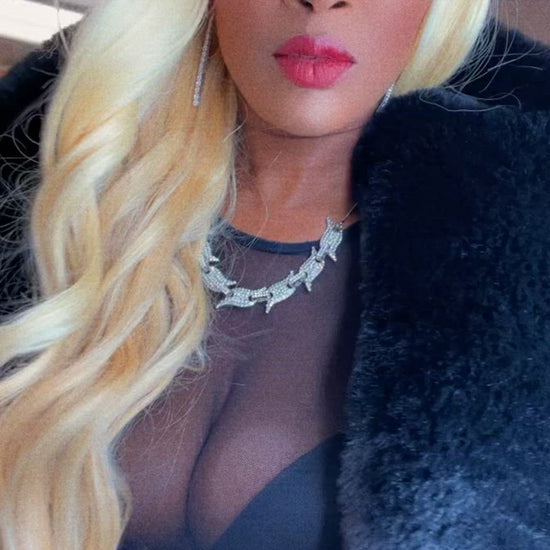 modeling a blonde lace frontal wig